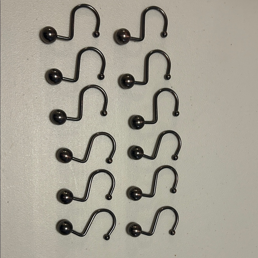 Set of 12 Bronze Metal Shower Curtain Hooks